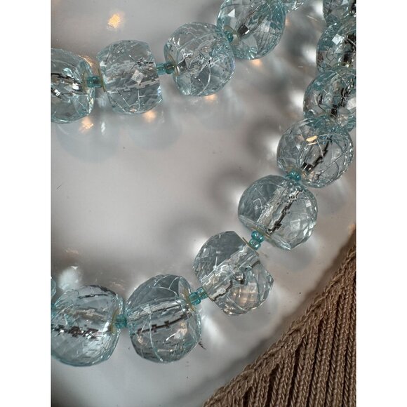 Vintage EsMor long single Strand Aqua Blue Faceted Glass Bead Necklace 18 Inches - Picture 3 of 16
